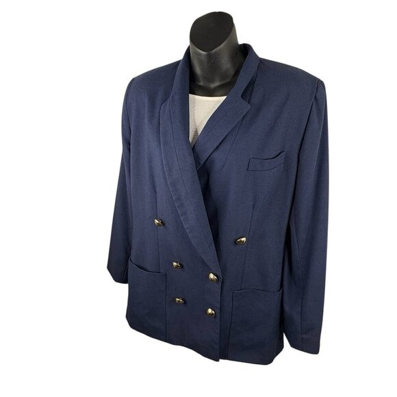 VTG 80s Oleg Cassini Navy Blazer Double Breasted 6 Button Front Women’s 12 - Picture 2 of 12